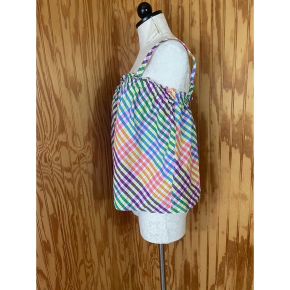 J. Crew Button-Front Gingham Rainbow Tank Top Camisole Stretch Cotton size 8 - Picture 4 of 12